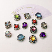 wholesale S925, natural tourmaline, amethyst, aquamarine, moonstone, and southern red agate accessories, vintage silver jewelry, handmade DIY bracelets and necklaces-Moonstone Clover