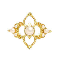 wholesale S925 Silver Plated with 14K Gold, Dully Jewelry Spring New Product French Vintage Rococo Style Pearl Ring-Pearl Ring Hong Kong No. 16