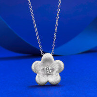 wholesale S925 silver gold-plated small floral pendant necklace with brushed finish, featuring a golden flower design in a new Chinese style-N479 Silver Flower Necklace 925 Silver