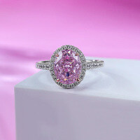 wholesale S925 Sterling Silver New 7*9mm High Carbon Diamond Powder Ring for Women,Ins Hot-Selling Style-R620 Pink Diamond No. 7