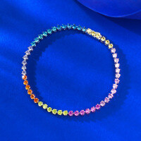 wholesale S925 Silver New Style Colorful Diamond Bracelet Summer Dopamine Rainbow Bracelet Fresh and Light Little Red Book Live-B019 Colored Diamond Bracelet 16CM