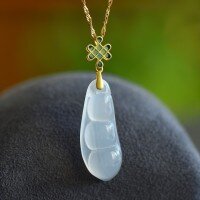 wholesale 925 Silver with Certificate, New Chinese Style White Chalcedony Lucky Bean Pendant, Enamel Chinese Knot Inlaid with Agate Pendant Necklace for Women-Chinese knot gold pendant (without chain)  925 silver