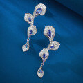 wholesale Sterling Silver New Small Batch Design Royal Blue Plain Leaf Earrings Light Luxury Minimalist Ear Studs-0-3