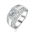 Platinum-Plated 925 Sterling Silver Full Moissanite Men's Ring, Minimalist and Dignified, for E-commerce Live Streaming-0-2