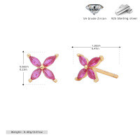 wholesale 925 Sterling Silver Colorful Zircon Flower Stud Earrings For Women-925 silver plated with gold + red corundum 925 silver