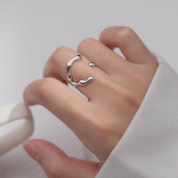 wholesale S925 silver irregular three-claw line ring, ins misplaced edge cross texture hand accessory R00132-S925 silver ring C-shaped gold Adjustable opening