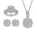wholesale S925 Sterling Silver European-Style Three-Piece Jewelry Set with Square Zircon Earrings, Stackable Rings, and Necklace-0-8