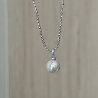 wholesale S925 Sterling Silver Flash Bead Chain Retro Small Light Bulb Strong Light Round Pearl Necklace Niche Design High-End Sense Sweater Chain-12mm pearls 925 silver