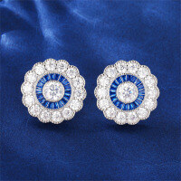 wholesale S925 sterling silver new high-carbon diamond blue sapphire earrings for women wholesale factory-Earrings (including sterling silver earplugs)