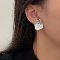 wholesale S925 Sterling Silver Textured Irregular Stud Earrings for Women, New Trend Heavy Duty Personality Earrings-Sterling silver