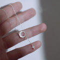 wholesale S925 silver minimalist star moon matte adjustable necklace women's elegant collarbone chain D9083-0-1