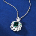 wholesale S925 Sterling Silver Full Diamond Emerald Radiant Women'sEmerald Necklace Wholesale-0-3
