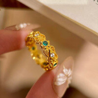 wholesale S925 Sterling Silver Classical Lace Green Light Deep Forest Retro Courtly French Style Fashion Jewelry by Zhuozhifan-R1233 Gold Green Diamond Ring  Size 8