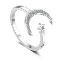 wholesale S925 Sterling Silver Zircon Star and Moon Ring Sweet Little Fresh Light Luxury Gorgeous Adjustable Open Ring-0-0