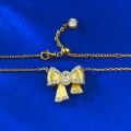 wholesale S925 Gold-Plated Silver Rhodium-Plated Diamond Wire Drawing Bow Pendant Necklace-0-3