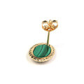 wholesale [925 Gold Plated Silver] Japanese Light Luxury Jewelry, Vintage Earrings with Unique Design, Natural Malachite Women's Ear Studs-0-2