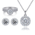 wholesale S925 Sterling Silver Zircon Diamond Ring Set, Ear Studs, and Necklace Women's High-end Sense Jewelry Suite-0-0