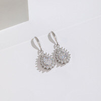 wholesale S925 Sterling Silver Cross-Border New Sweet and Simple Stud Earrings, Shimmering Ice Flower Cut High-Carbon Diamond Oval Earrings, Fashion Earrings-White Diamond Earrings 925 Silver