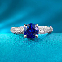 wholesale S925 Silver 1ct Sapphire Ring Size 65 Luxury Halo Setting European & American Style Ring for Women Drop Shipping-R883 Blue Diamond Ring  Size 5