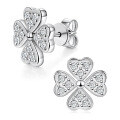 wholesale 18K gold-plated 925 sterling silver cross-shaped four-leaf clover moissanite earrings with heart design, fashionable moissanite studs-0-4