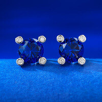 wholesale S925 Sterling Silver New 1ct Lab Sapphire Earrings High Carbon Diamond European and American Retro Earrings for Women-E421 Blue Diamond 925 Silver