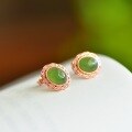wholesale 925 Sterling Silver with Hetian Jade Inlaid New Chinese Palace Style Cabochon Jasper Stud Earrings for Women-0-7