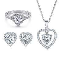 wholesale 925 Sterling Silver Heart Ring, Heart Earrings, and Beating Heart Necklace Women's Versatile Jewelry Set-Ring TL-035 US size 5#