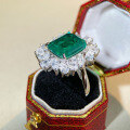 wholesale S925 Sterling Silver Emerald Ring for Women with Cotton Muzo Color Square Bezel Luxury Full Diamond Ring for Cross-Border Wholesale in Europe and America-0-2