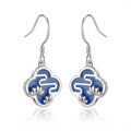 wholesale 925 Sterling Silver Blue Ceramic Four-Leaf Clover Earrings, Chinese Style Ear Accessories for Matilda Skirt and Qipao, Ancient Wind Earrings Wholesale-0-4