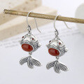 wholesale S925 Sterling Silver Retro Filigree Openwork Southern Red Big Tail Cute Chubby Fish Pendant Series Earrings-0-1