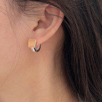 wholesale S925 Sterling Silver Simple and Versatile Chalcedony Square Earrings for Women, New Style Personalized High-End Sense Earrings-Necklace (sterling silver)