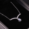 wholesale S925 sterling silver natural cream blue moonstone V-shaped pendant drop necklace in elegant wealthy heiress style-0-2