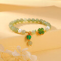 wholesale S925 Sterling Silver Peach Blossom Women's Bracelet, Small Niche Design with Elegant Advanced Sense, Four-Leaf Clover and Hetian Jade Beaded Bracelet for Women, New Chinese Style-0-1