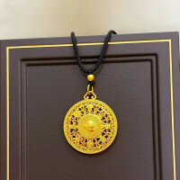 wholesale Metal Material: Gold-plated Sand Gold 999 Hollow Auspicious Eight Treasures Compass Pendant Necklace with Fu Character, Unisex Sweater Chain-An eight-treasure compass (with rope)