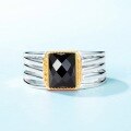 wholesale S925 Sterling Silver Geometric Square Black Onyx Ring, Korean Style Minimalist Adjustable Open Ring for Fashion Trend Wholesale-0-4