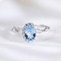 wholesale S925 Sterling Silver Aquamarine Ring for Women, Light Luxury Niche Design Blue Topaz Ring with Micro-Setting Pinky Tail Ring-0-2