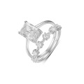 wholesale S925 Sterling Silver Set Moissanite Ring Set with Rectangular Main Stone Stackable Rings Source Factory Wholesale-0-5
