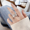 wholesale S925 Silver Cloud Tide Pavilion Fashionable and Personalized Minimalist Style Lotus Koi Hollow-out Versatile Openable Ring-0-3