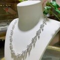 wholesale Rhodium-plated metal winter banquet annual dinner large set necklace with 45*9mm marquise moissanite leaf full diamond necklace luxury style-0-4