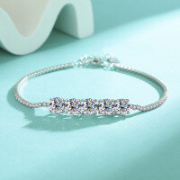 wholesale S925 Sterling Silver Cross-Border European and American Moissanite Tennis Bracelet, Advanced Fashion Adjustable Light Luxury Hand Jewelry Wholesale-5 carat solitaire 1 carat (zircon) bracelet 925 silver