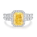 wholesale S925 Sterling Silver Goose Yellow Ring for Women, Small and Luxurious, Ice Flower Zirconia Rectangular High-Carbon Diamond Ring Collection-0-22
