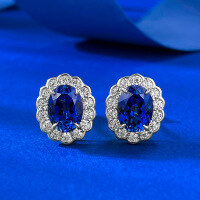 wholesale S925 silver royal blue 6*8mm oval egg-shaped stud earrings, a popular everyday fashion item on Xiaohongshu-E615 Silver Royal Blue Stud Earrings>925 Silver