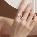 wholesale S925 Sterling Silver French Retro Palace Style Three-Dimensional Flower Iris Ring Two-Tone Vintage Medieval Open Ring-0-2