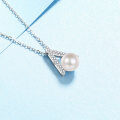 wholesale 925 Sterling Silver Natural Freshwater Pearl Pendant with V-Cut Moissanite Necklace for Women, Minimalist and Elegant, Live Streaming Hit-0-2