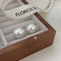 wholesale S925 sterling silver textured stud earrings for women, minimalist style, heavy-duty semi-spherical earrings, elegant and fashionable with a high-end feel-Sterling silver