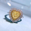 wholesale S925 silver heart-shaped yellow diamond ring, simulated diamond ring, halo setting 7*7 yellow diamond women's ring-0-1