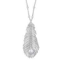 wholesale 925 Silver Gold-Plated Chain with High-Carbon Diamond and Peacock Feather White G Light Luxury Fashion Jewelry Necklace for Women-Feather necklace 925 silver