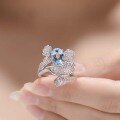 wholesale 18k Gold Plated Sterling Silver Natural Sky Blue Topaz 7x9mm Oval High-End Jewelry Closed Ring-0-0