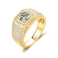 wholesale 9/10/14/18K Gold/Rose Gold/Yellow Gold 1-Carat Moissanite D Color Luxury Halo Men's Ring, Colorfast-0-2