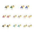 wholesale S925 Sterling Silver Cross-border Triangle Colorful Zircon Earrings, Geometric Lucky Clover Stackable Mini Earrings-0-0